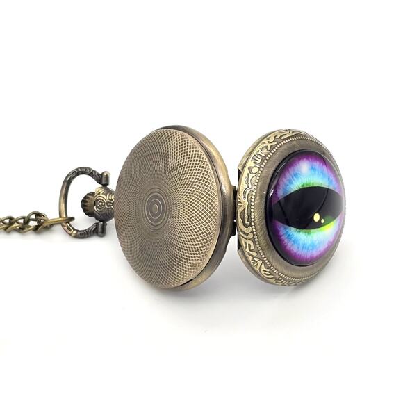 Dragon Eye Pocket Watch – Magical Mystical Purple, Bronze Medieval Fantasy Gift - Picture 4 of 9